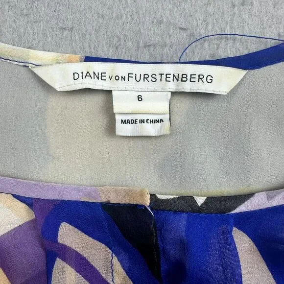 Diane Von Furstenberg 100% Silk Dress Long Sleeve Hi-Lo Floral Summer Dress Sz 6 - Picture 15 of 15